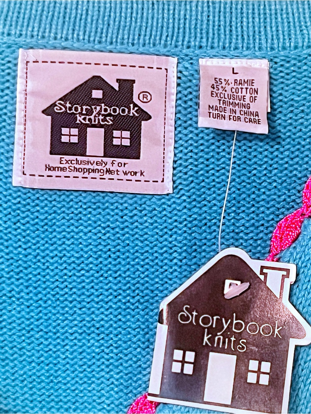 Storybook Knits NWT VINTAGE STRAWBERRY Cardigan Blue Crochet Trim Sweater - Picture 2 of 13